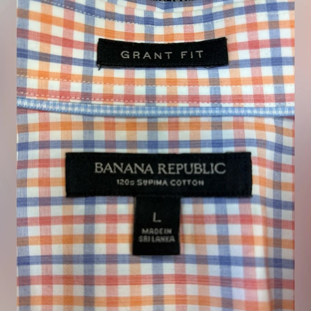 Banana Republic Men’s Orange/Blue/Red Plaid Shirt Size L